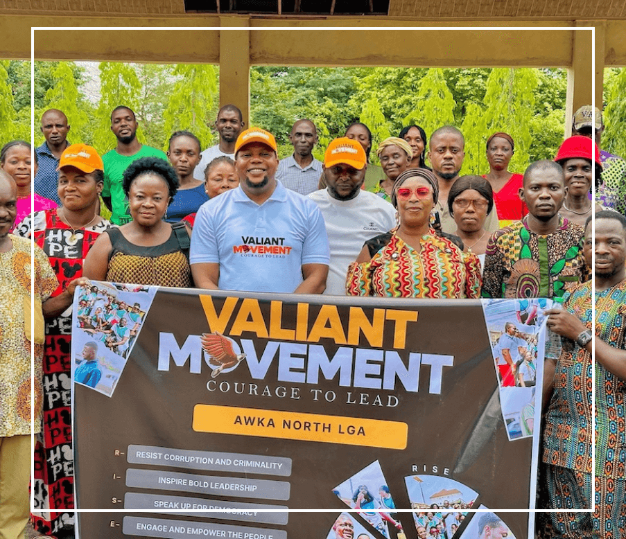 Members of the Awka North LGA chapter with the Valiant Movement banner